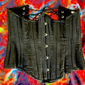 Black Cotton Brocade Underbust Corset, House of Worship, 22” fully cinched waist